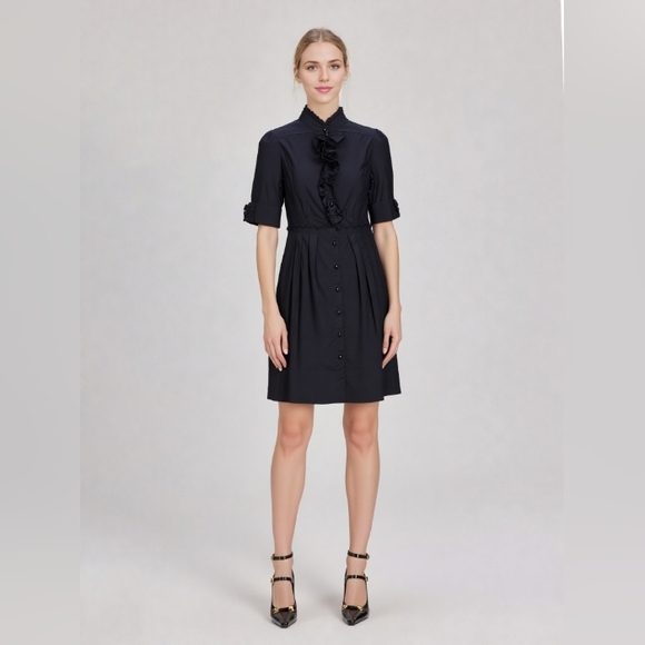 Shoshanna Dresses & Skirts - Shoshanna Black Peplum Shirt Dress With Ruffled Bodice Short Sleeves, Size 8